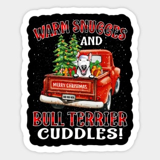 Warm Snuggles And Bull Terrier Cuddles Ugly Christmas Sweater Sticker